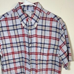 Brooks Brothers Shirt Mens Medium 100% Linen Short Sleeve Button Down Regent